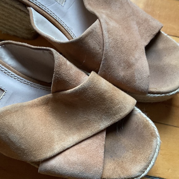 Zara Platform Brown Suede Cord Heeled Sandals - Picture 3 of 6